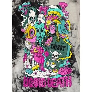 Liquid Death Black White Tie Dye Graphic Tee Mens L Skull Psychedelic Grunge